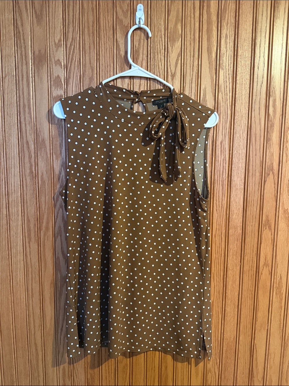 Ann Taylor Factory Brown Polka Dot Blouse with White Dots